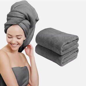Scala 2 PACK Microfiber Hair Towel Wrap Rectangle Twist for Women  Gray 24"x48"
